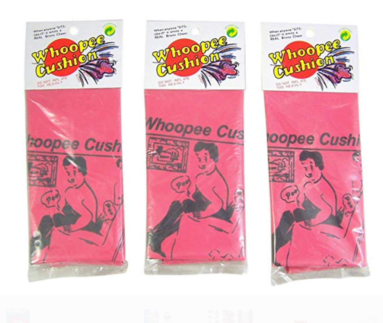 Classic Pink Reinflatable Whoopie Cushion Birthday Party Favor, Pack of 3