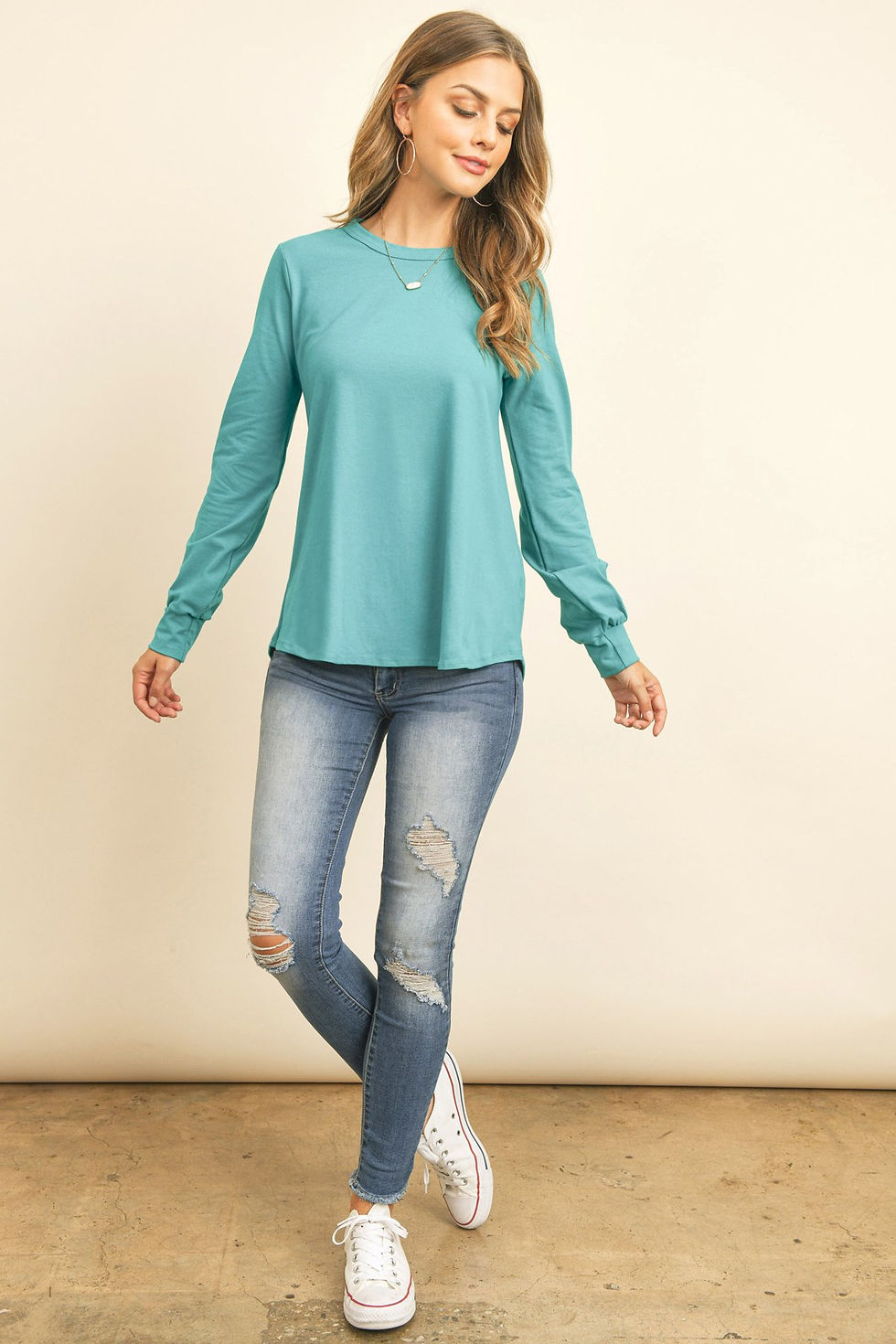 Thumbnail: Long Sleeve Round Neck Solid Top
