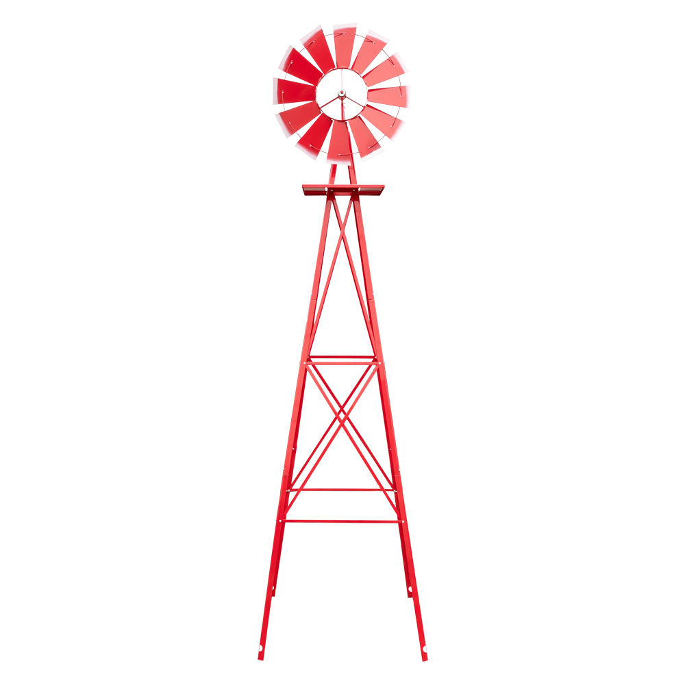 8FT Weather Resistant Red Yard Garden Windmill