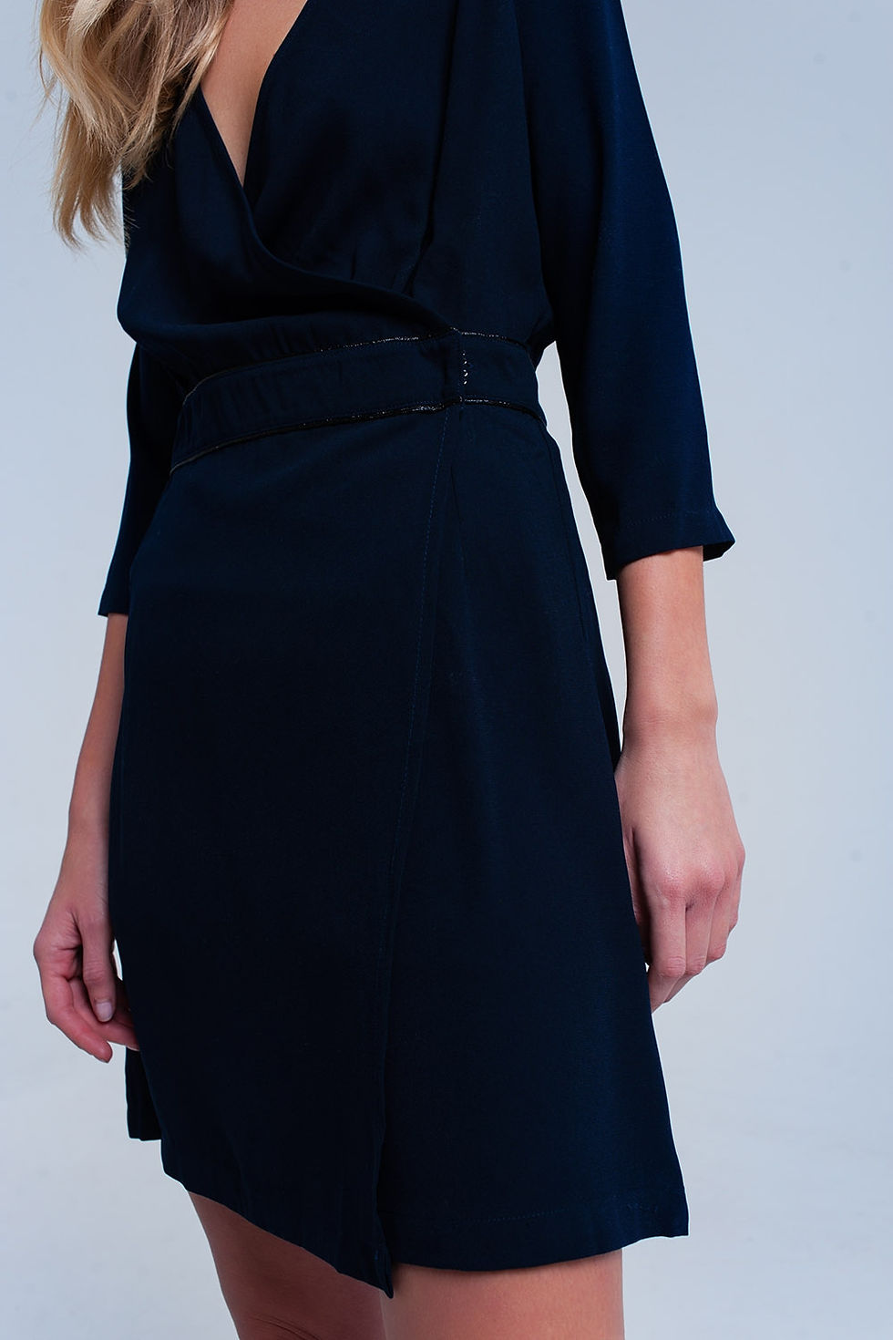 Thumbnail: Navy Wrap Dress With Lace Detail