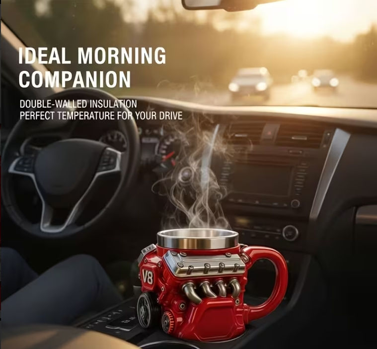 Miniatura: V8 Engine Stainless Steel Coffee Mug w/Insulated Handle ,Perfect for Mechanics