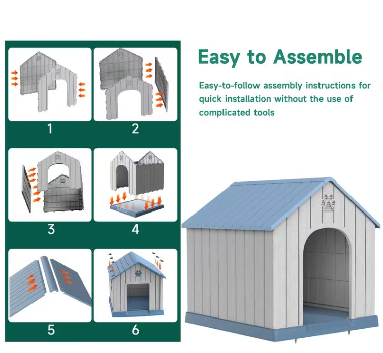 Thumbnail: Dog House Outdoor Indoor for Medium Large Dogs, Sturdy Plastic, Elevated Floor