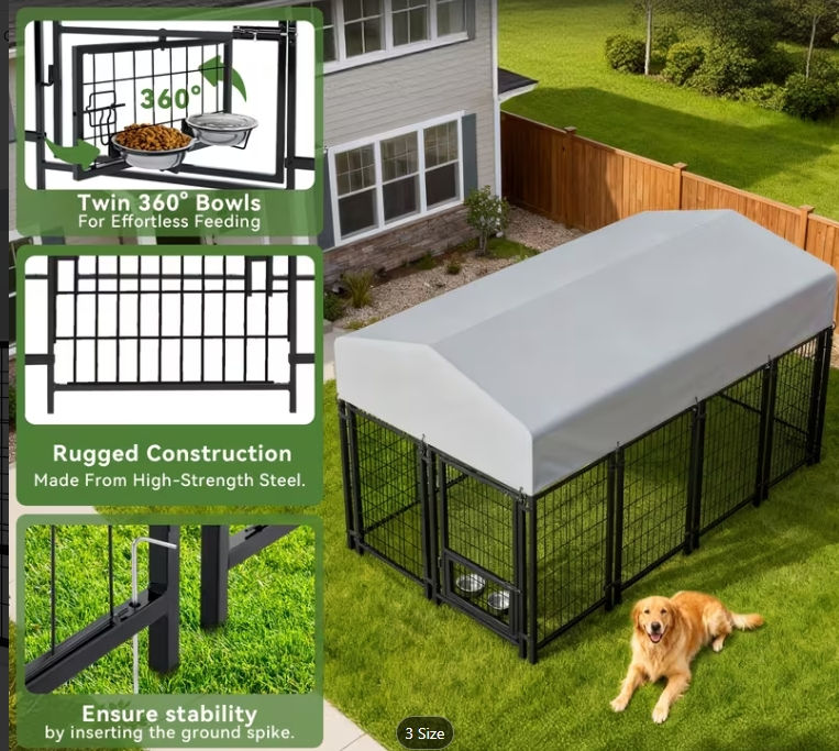 Thumbnail: Heavy Duty Dog Kennel Welded Steel Playpen with Upgraded Secure Lock & UV- Roof