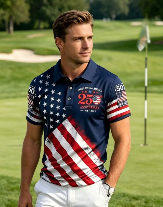 Thumbnail: Men's USA 250th Anniversary Lightweight Polyester Short-Sleeve Shirt-Big & Tall