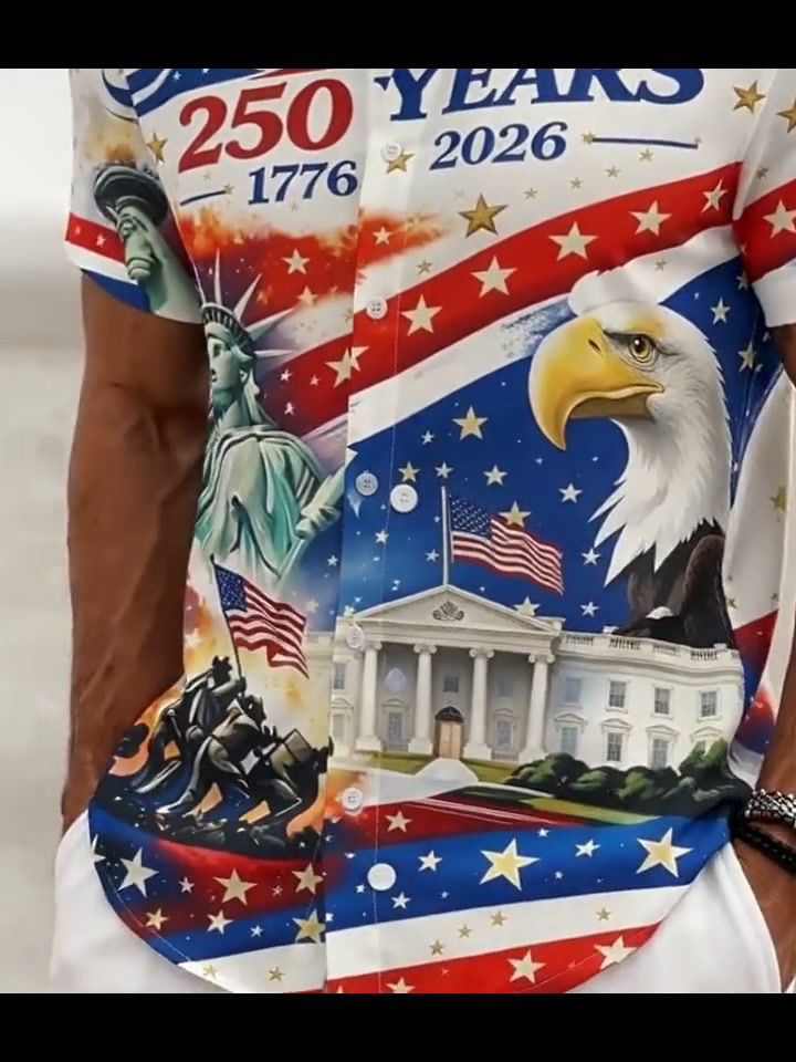 Thumbnail: Men's USA 250Th Anniversary Celebration Print Casual Button-Up Shirt