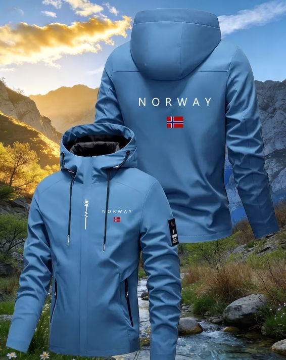 Miniatura: Men's Outdoor Trendy Hooded Jacket, Norwegian Flag Style Print Design