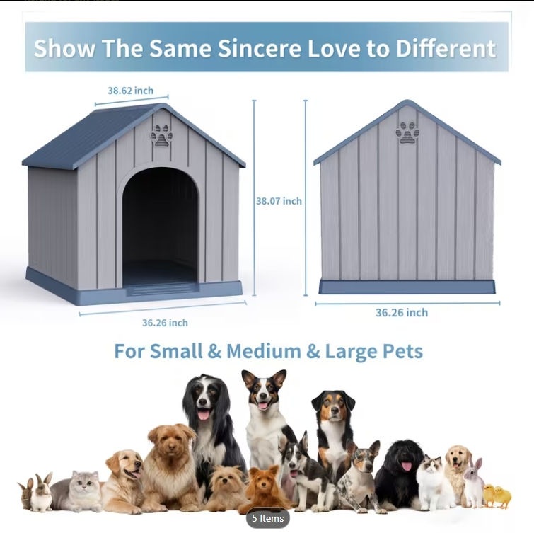 Thumbnail: Dog House Outdoor Indoor for Medium Large Dogs, Sturdy Plastic, Elevated Floor