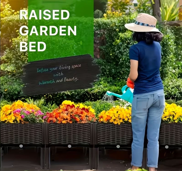 Thumbnail: Raised Garden Bed Large Planters for Outdoor Plants - 3 Piece Set