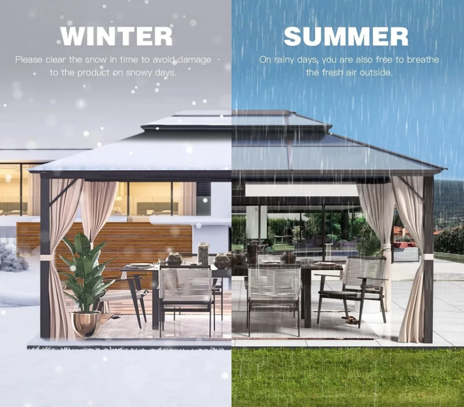 Thumbnail: Hardtop Gazebo, Outdoor Polycarbonate Double Roof Canopy, Aluminum Frame