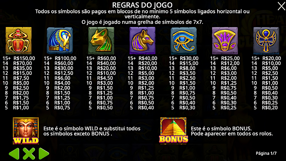 Tabela de pagamento do jogo Heart of Cleopatra
