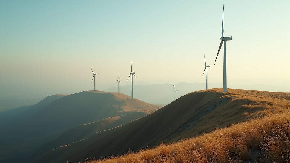 High angle view of wind turbines on a hill
