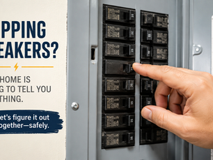 A homeowner resets a tripped circuit breaker inside a residential electrical panel while troubleshooting common electrical issues that cause breakers to trip repeatedly, including overloaded circuits, faulty wiring, and aging electrical equipment.