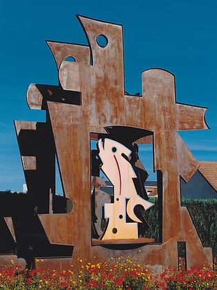 1976 - LE MANEGE (acier corten et métal peint) Commande publique pour l'école maternelle F