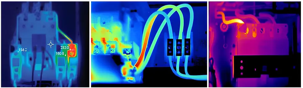 Différents exemples de thermographies montrant d'autres points présentant de mauvaises connexions. AGILYS SERVICES