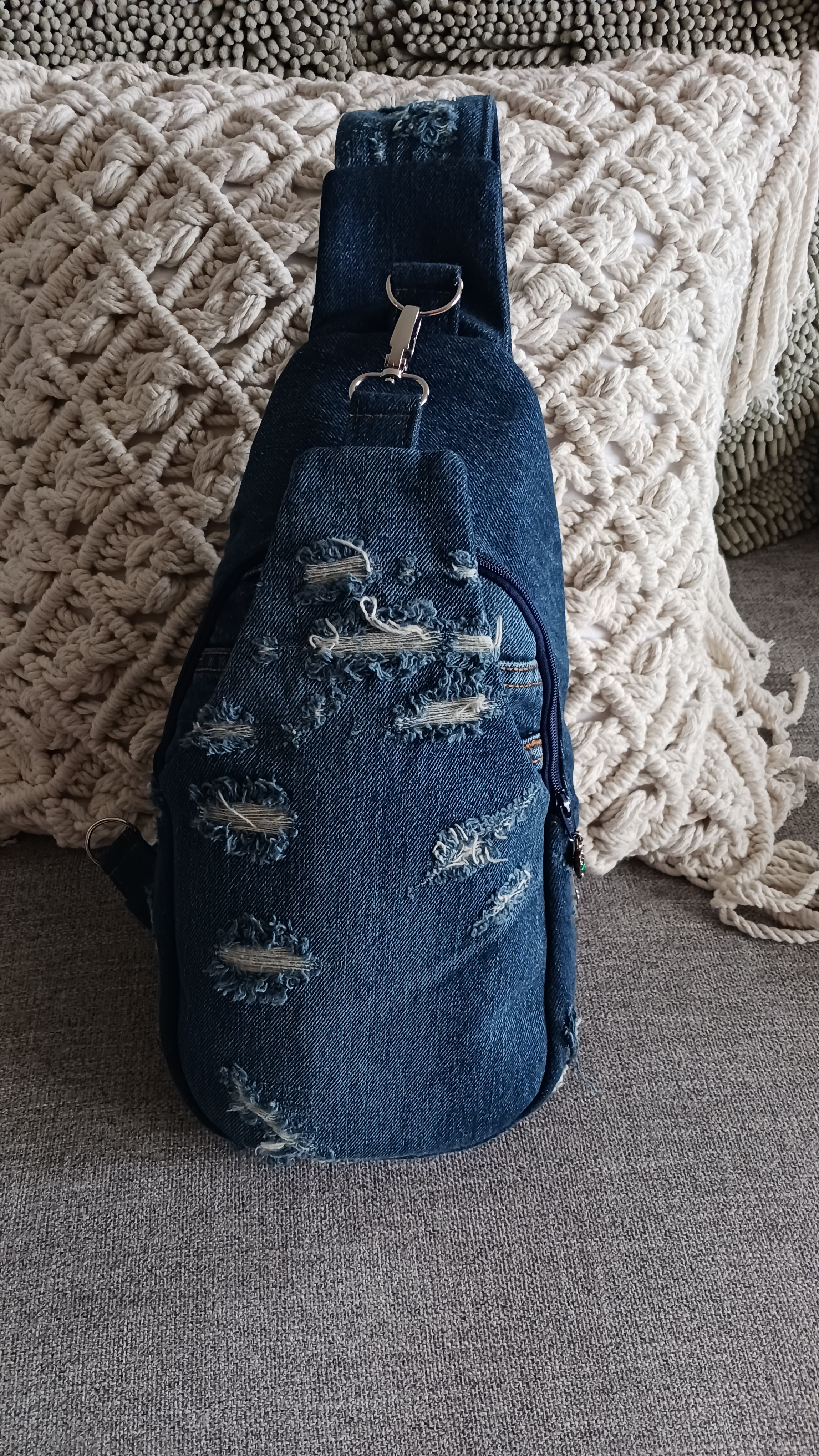 Dark Washed Distressed Denim Sling bag