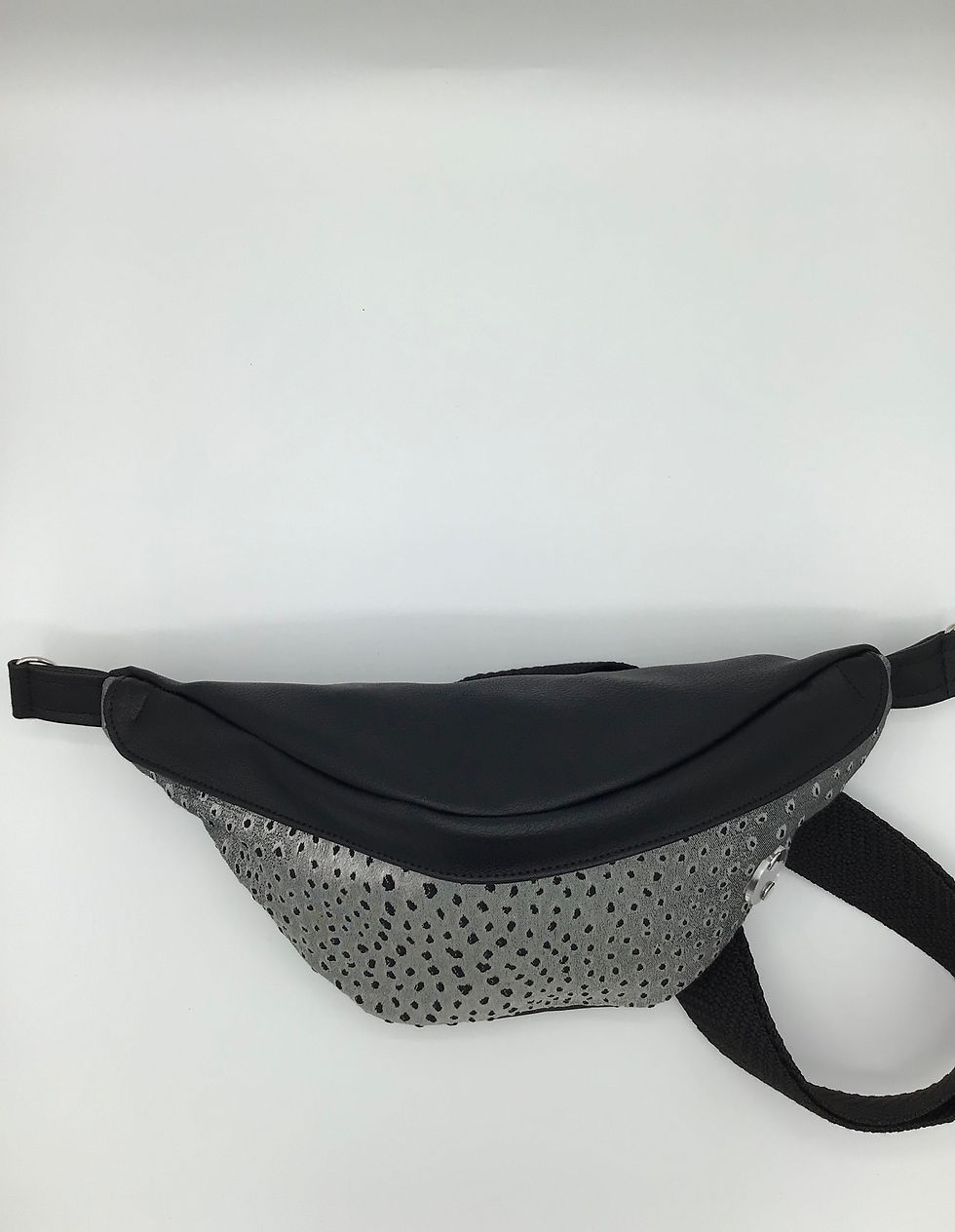 Thumbnail: Custom Black Faux Vinyl Crossbody Fanny Pack w/ Grey and Black Ostrich Texture