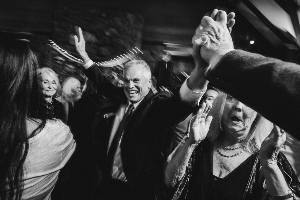 Guests dancing on Wedding day dance floor at the Brazilian Room in Berkeley, CA