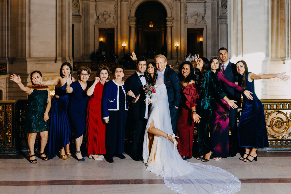 Bride and Groom with Family on Mayor's Balcony at San Francisco City Hall