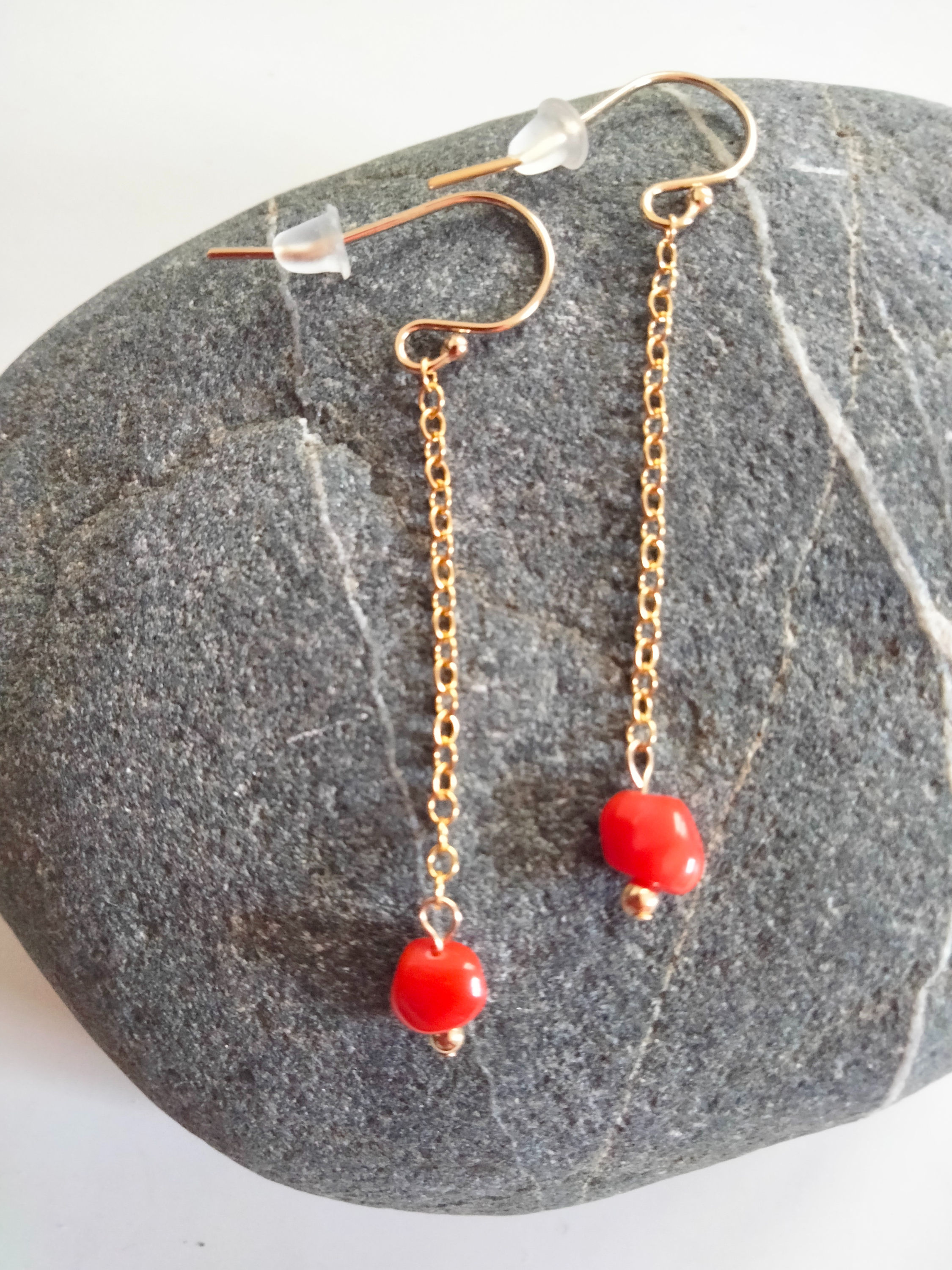 Pendants d'oreilles Corail et Or Laminé