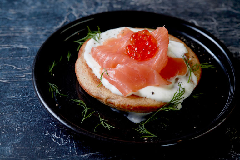 Smoked salmon blinis with caviar