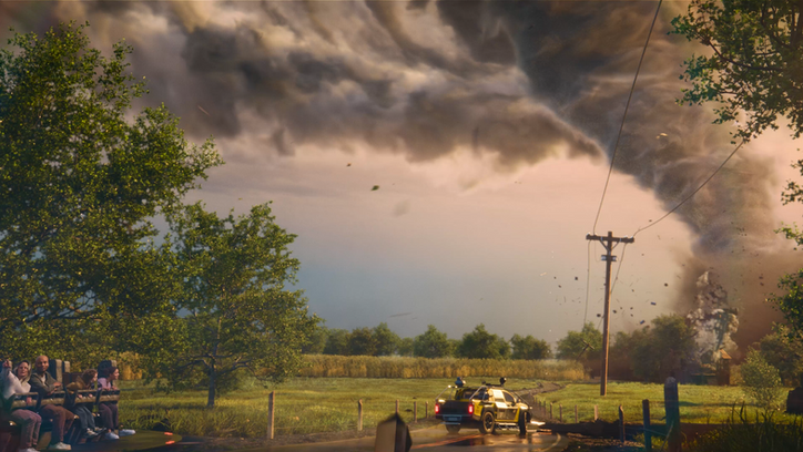 Tornado approaching a rural field at Futuroscope park