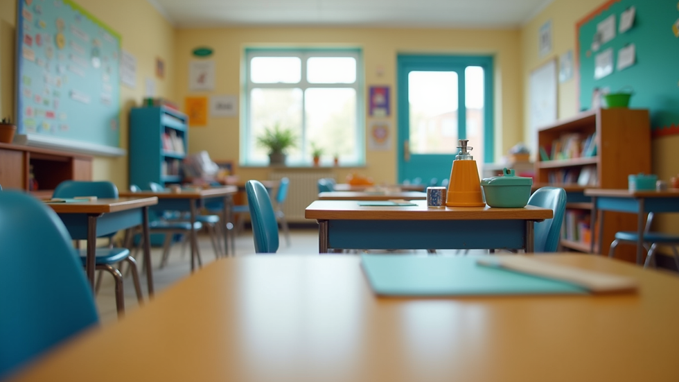 Eye-level view of a colorful classroom filled with creative learning materials