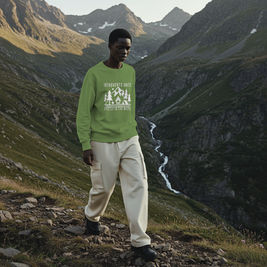 Outdoor-themed graphic sweatshirt with trees and the phrase "Introverts Unite Quietly in the Woods", designed for introverts and nature lovers.