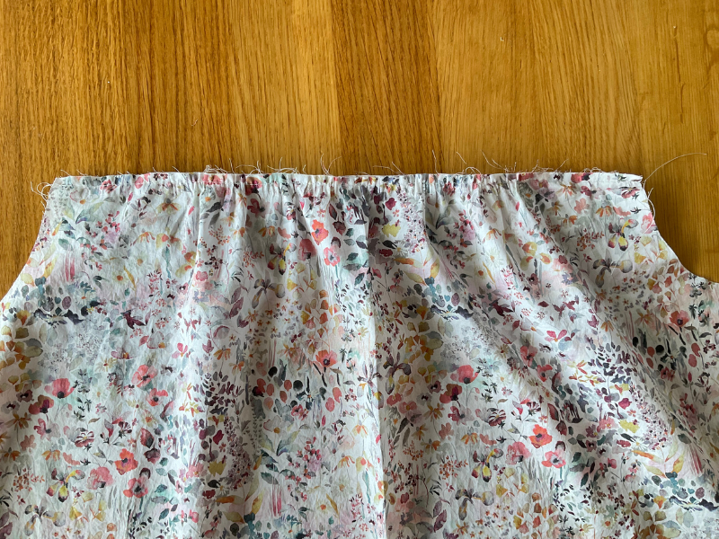 Sagebrush Top with front body piece sewn to front yoke and ruffle pieces with 5mm seam allowance with wrong sides together