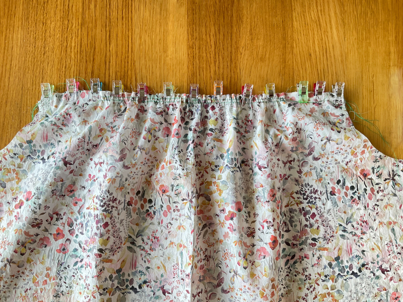 Sagebrush Top front body piece pinned to front yoke and ruffle with wrong sides together