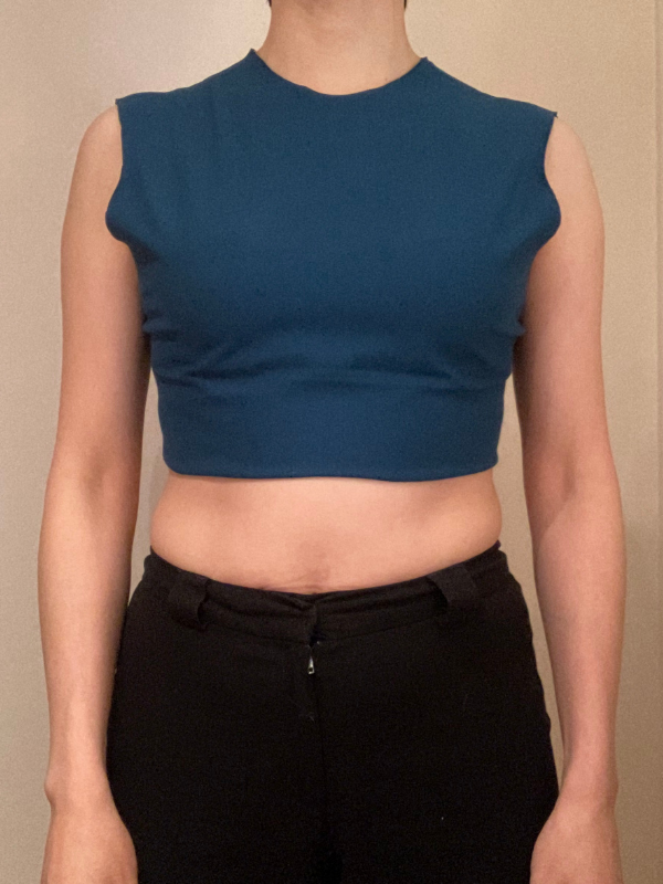 First toile of the Tilly and the Buttons Freya Dress from shoulder to waist showing gaping at the front armholes