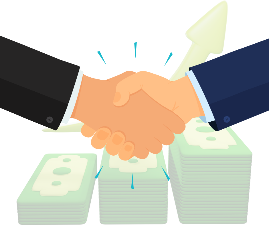 handshaking with money on the background increasing