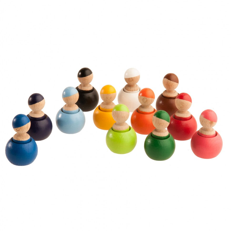 Rainbow Wooden Peg Dolls in Bowels - Dia Feliz Kids Shop