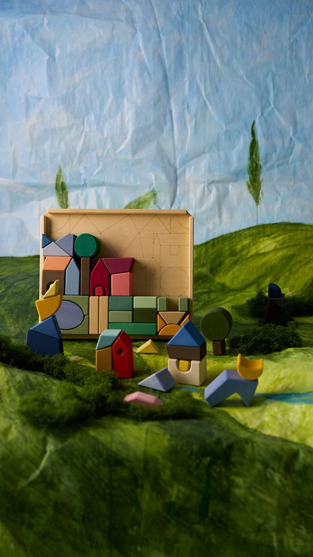 Raduga Grez Countryside Building Blocks - colorful wooden building set with houses, treea and geometric blocks