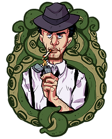 Sam Spade looking rough and lighting a cigarette.