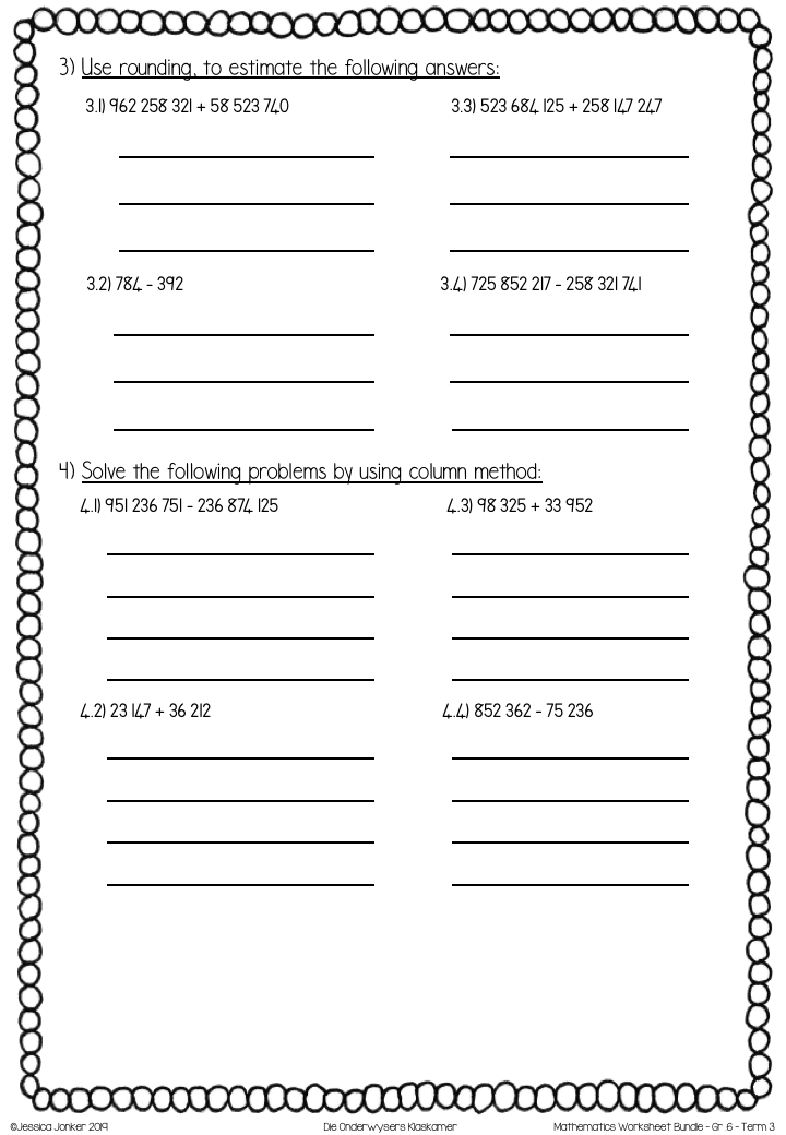 Grade 6 - Mathematics - Worksheet Bundle - Term 3 - 2019 | Die