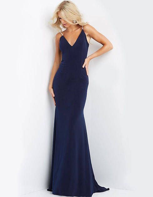 Long Navy Blue Prom Dress