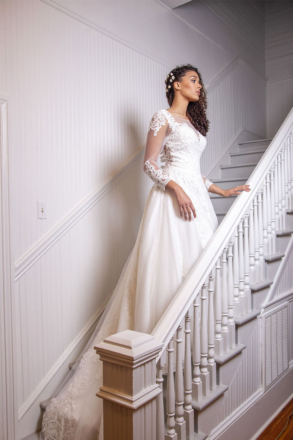 Thumbnail: Lace Embellished Ivory Color Wedding Dress - Side
