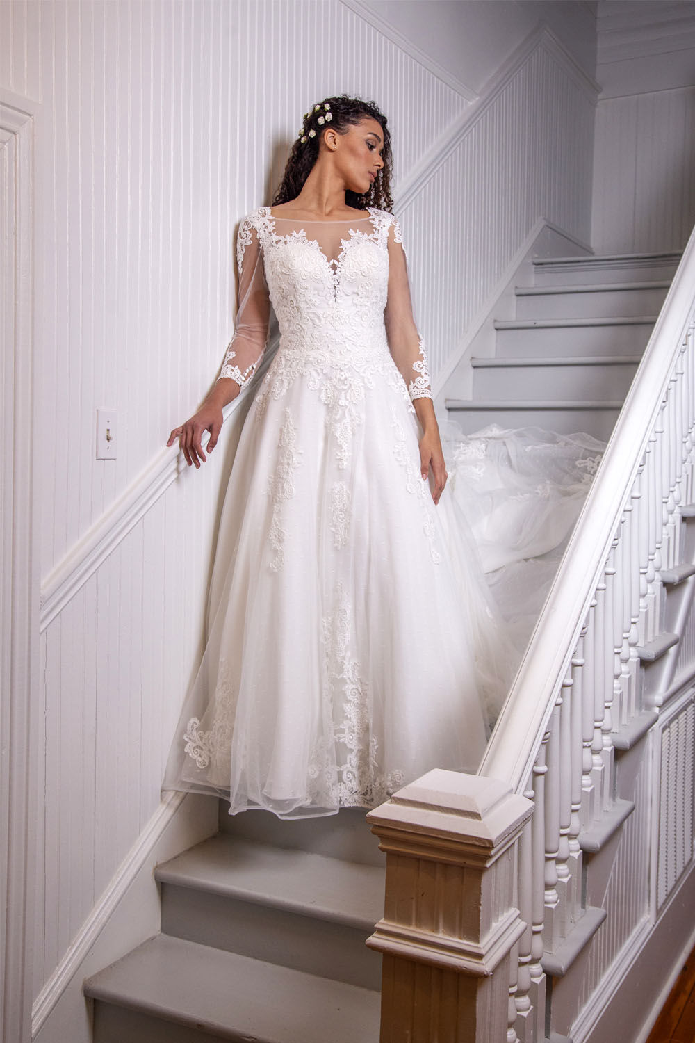Lace Embellished Ivory Color Wedding Dress