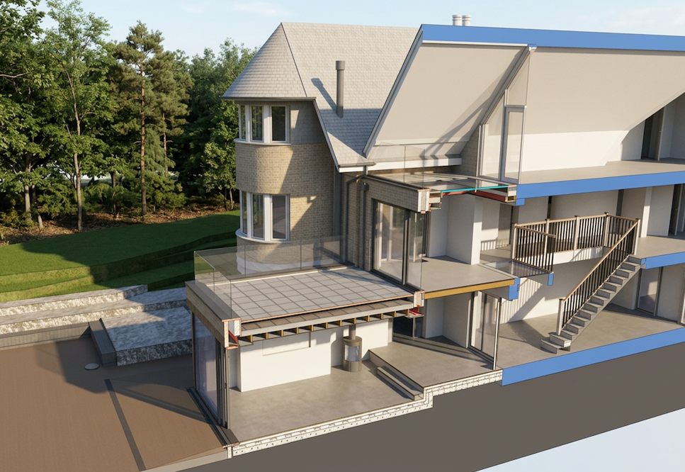 Rear Extension, Roof Terrace Section, Nick Gardner Architecture