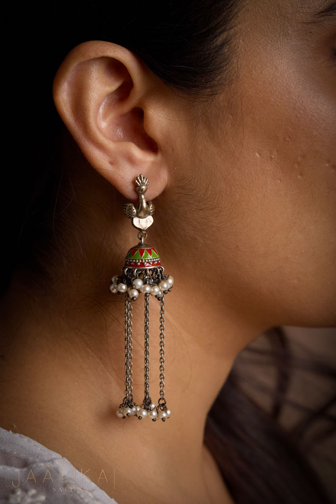 Peacock Meenakari Jhumkis