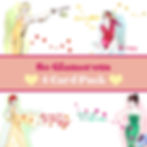 A snapshot view of the four designs from the "So Glamorous Four Card Pack". Each figure is hand-drawn in pen and ink.