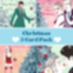 An assorted set of five illustrated Christmas greeting cards. The designs show figures in festive settings.