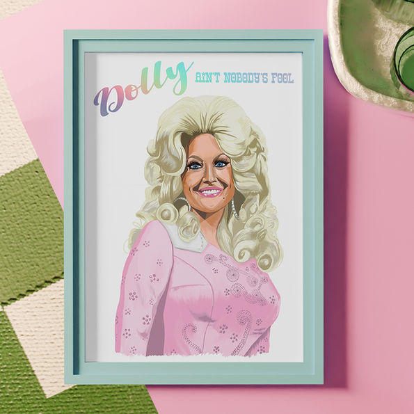 An illustrated portrait of country singer and cowgirl, Dolly Parton.