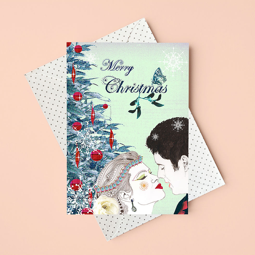Thumbnail: SEASONAL: Merry Christmas Mistletoe Kissing Greeting Card