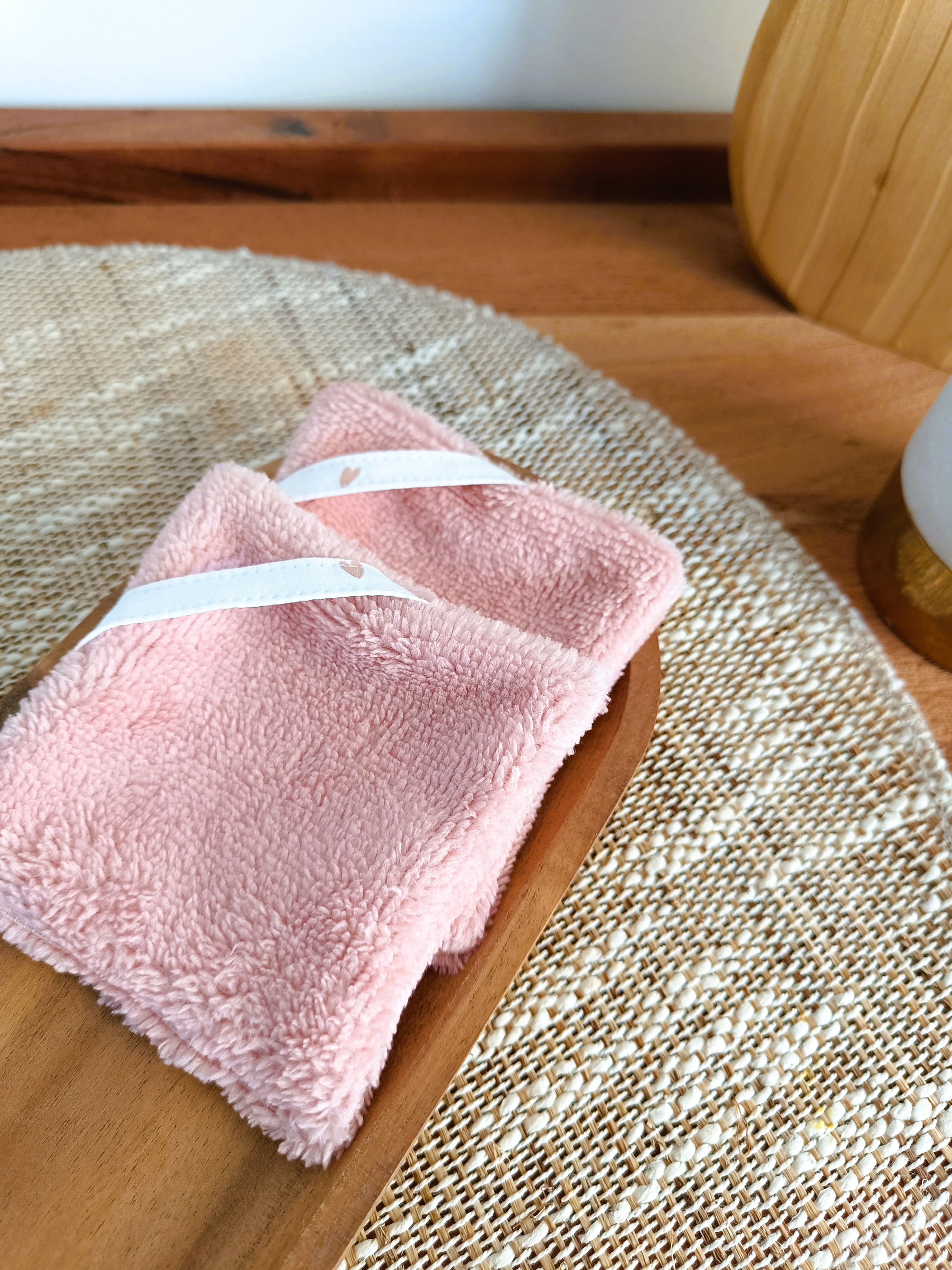 Duo de carrés nettoyants visage double face - avec attache séchage