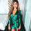 Thumbnail: Deep V-Neck Elegant Green Mini Dress