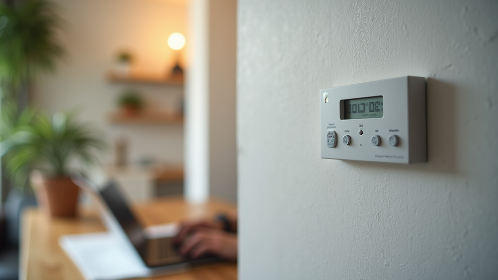 Close-up view of a wireless home security control panel on a kitchen wall