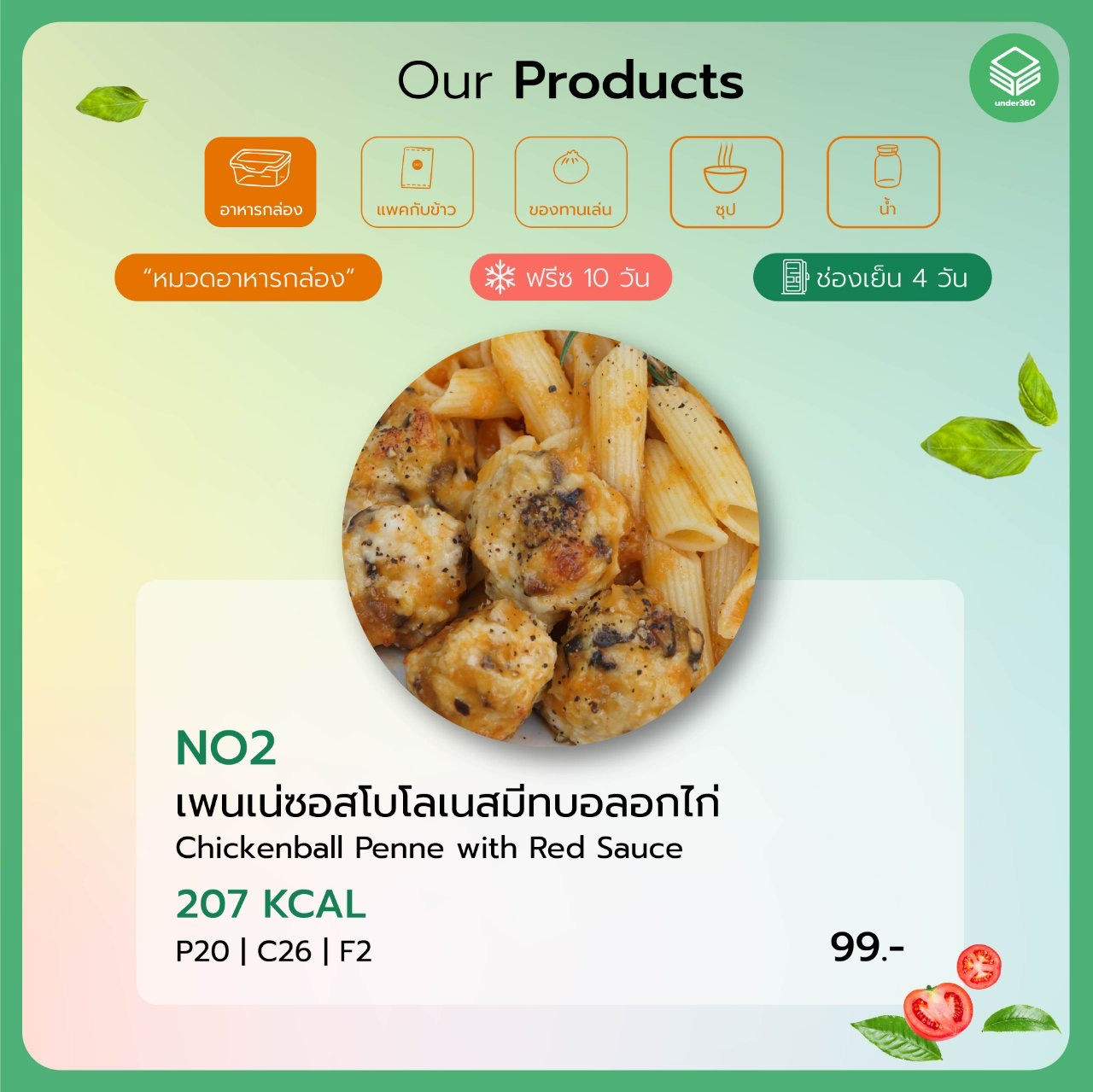 No2 เพนเน่ซอสโบโลเนสมีทบอลอกไก่