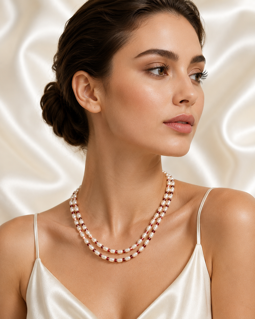 Thumbnail: Ruby Crown pearl jewelry — shown on a model