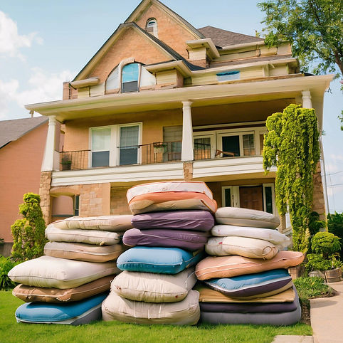 old mattresses stacked in front yard .jpg